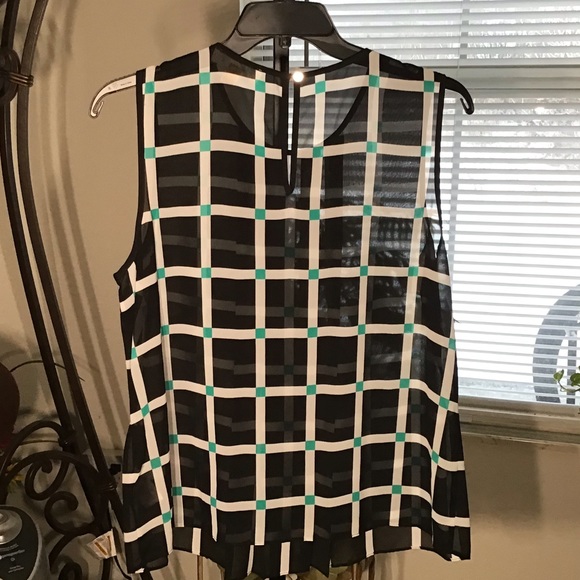 🟡MICHAEL KORS NWOT AUTHENTIC BLACK/WHITE / GREEN SHEER SLEEVELESS BLOUSE - Picture 2 of 11